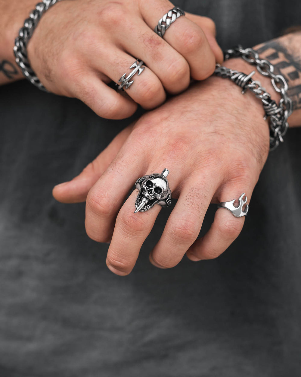 Heavy Biker Skull Ring In 316L Stainless Steel By Statement Collective
