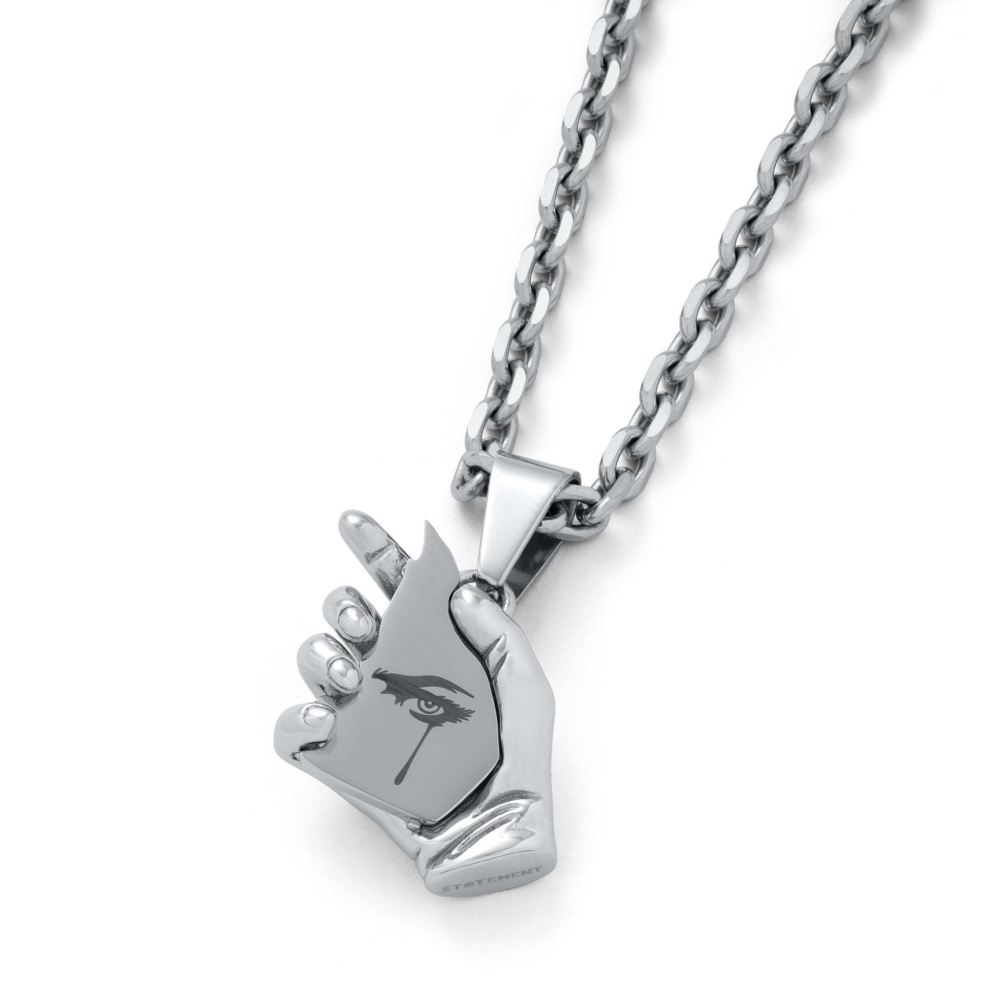 silver hand necklace pendant by statement collective