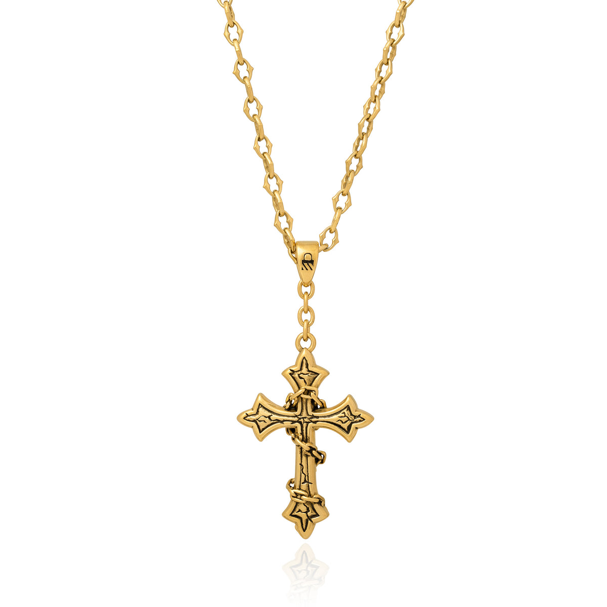 gothic spiked chain with cross pendant in 18k gold