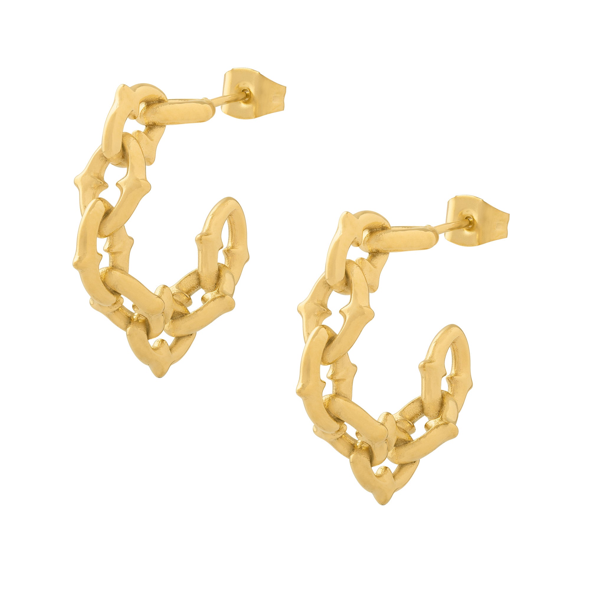 Unisex punk gothic chain spike gold earrings