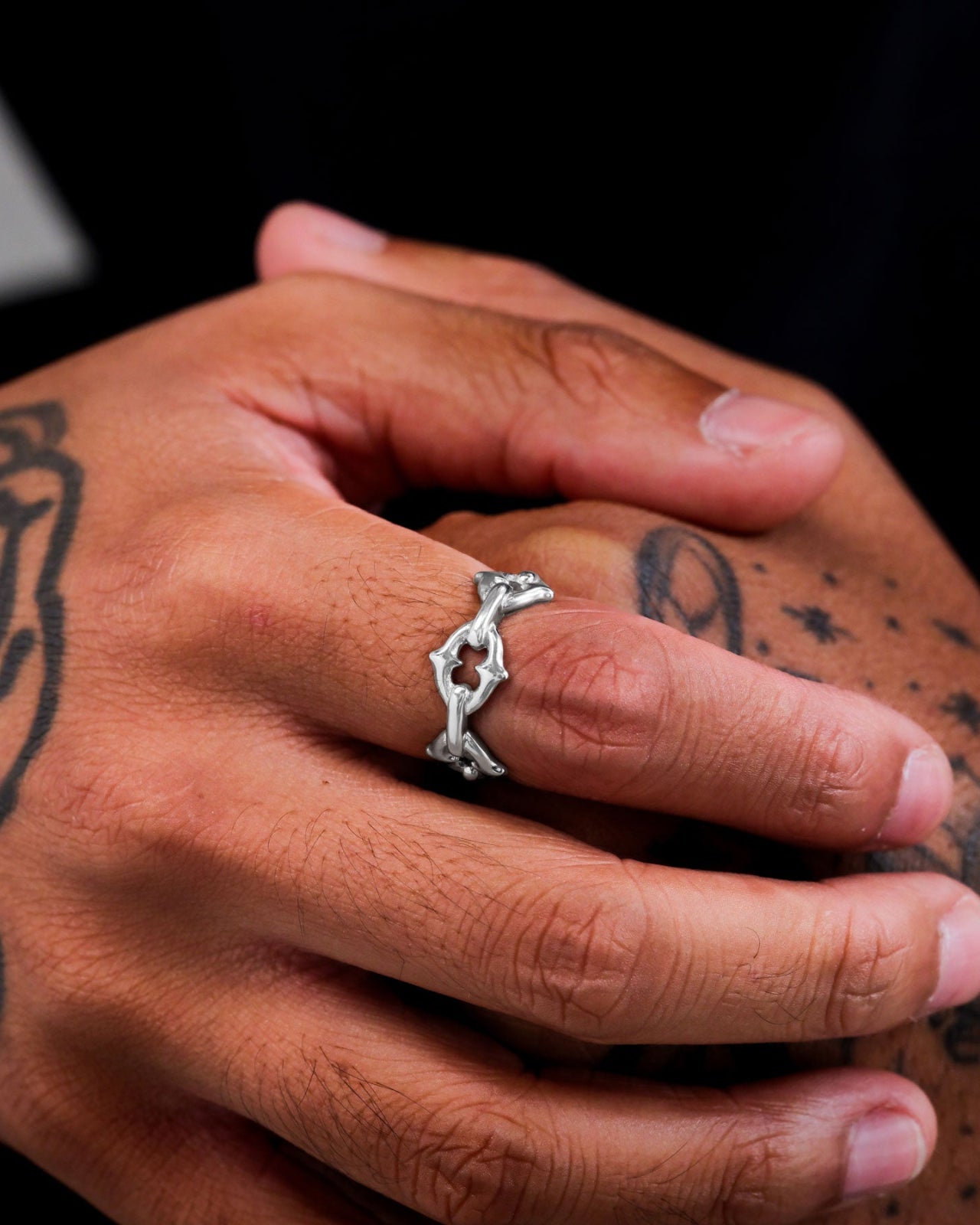 Men's spiked chain ring for punk and alternative style