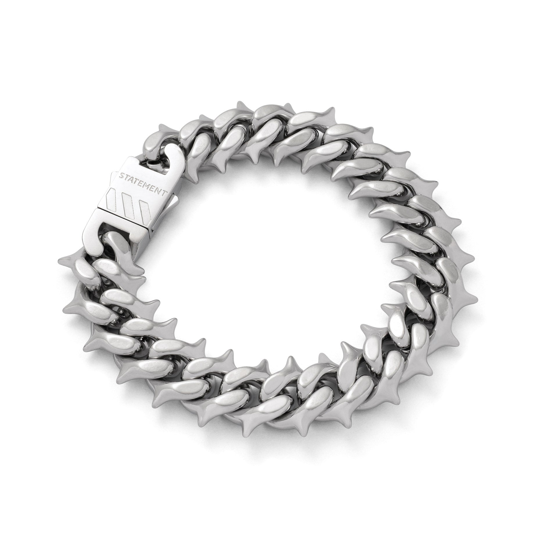 11mm cuban bracelet with spiked links on white background by statement collective