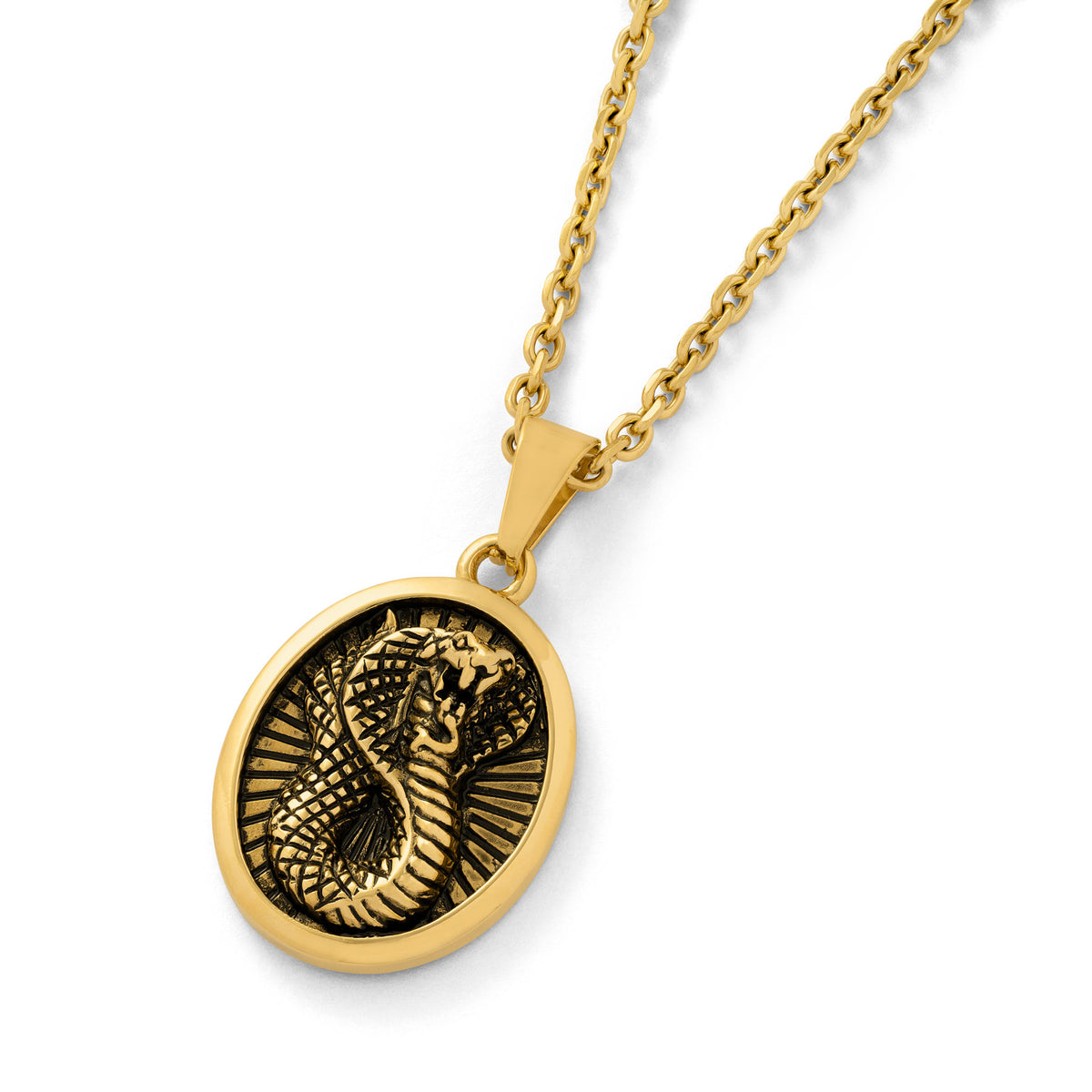 Gold snake charm pendant chain necklace