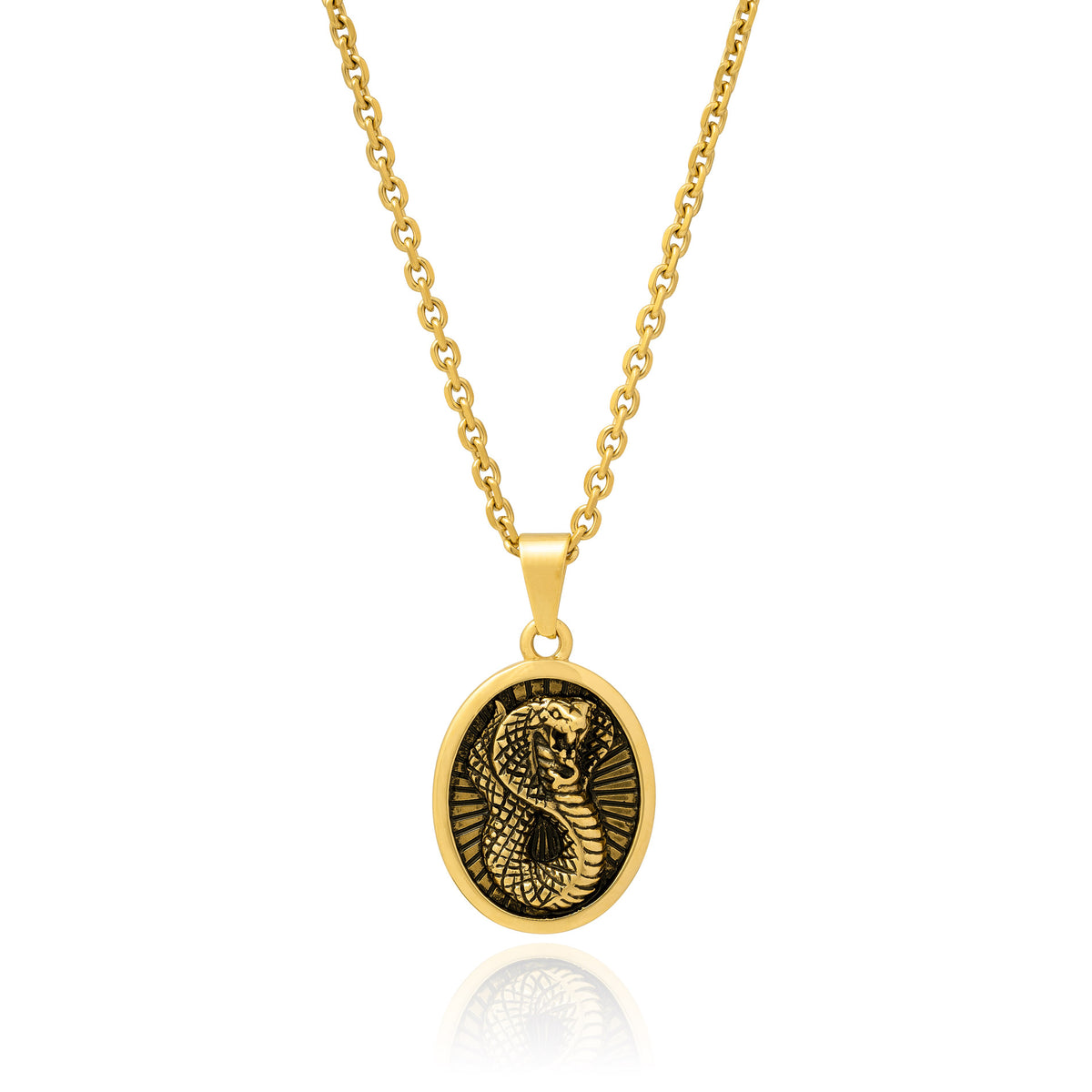 Alternate angle of gold snake pendant necklace