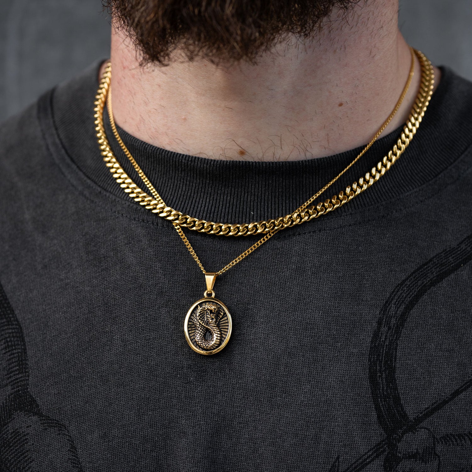 gold cuban necklace set by statement cobra pendant