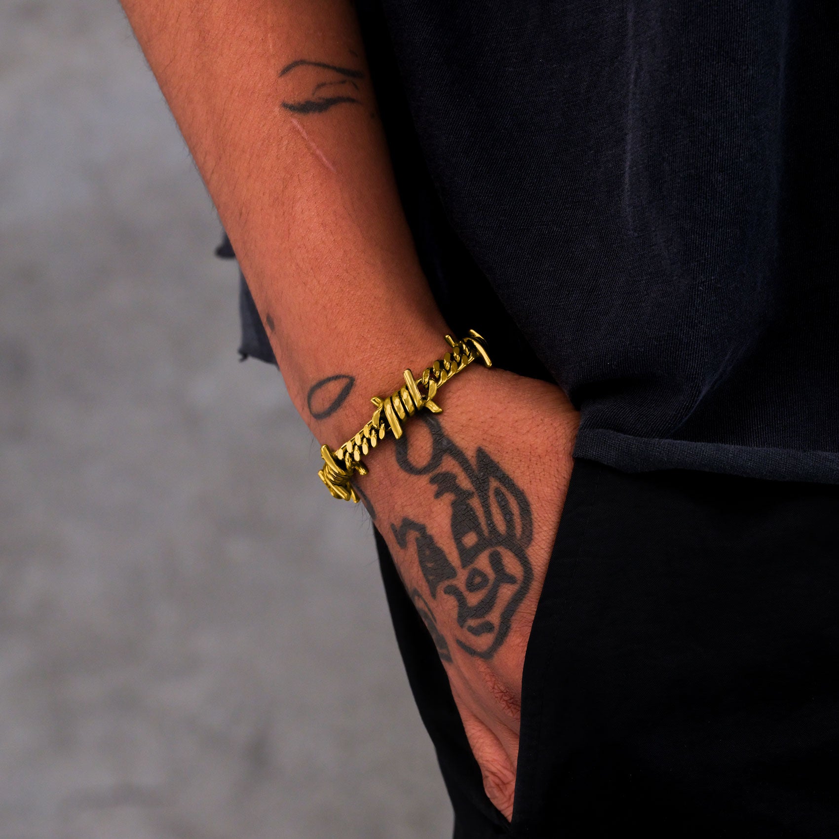 Men's gold punk barbed wire bracelet 