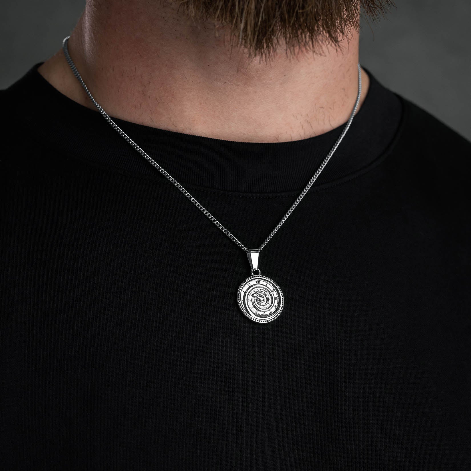 spiral clock necklace pendant silver by statement