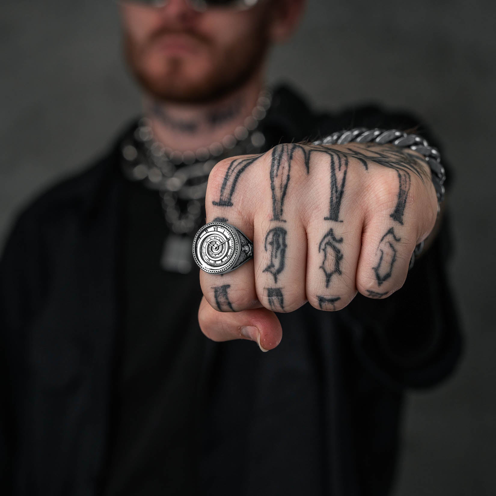 infinite clock ring silver on mens hand