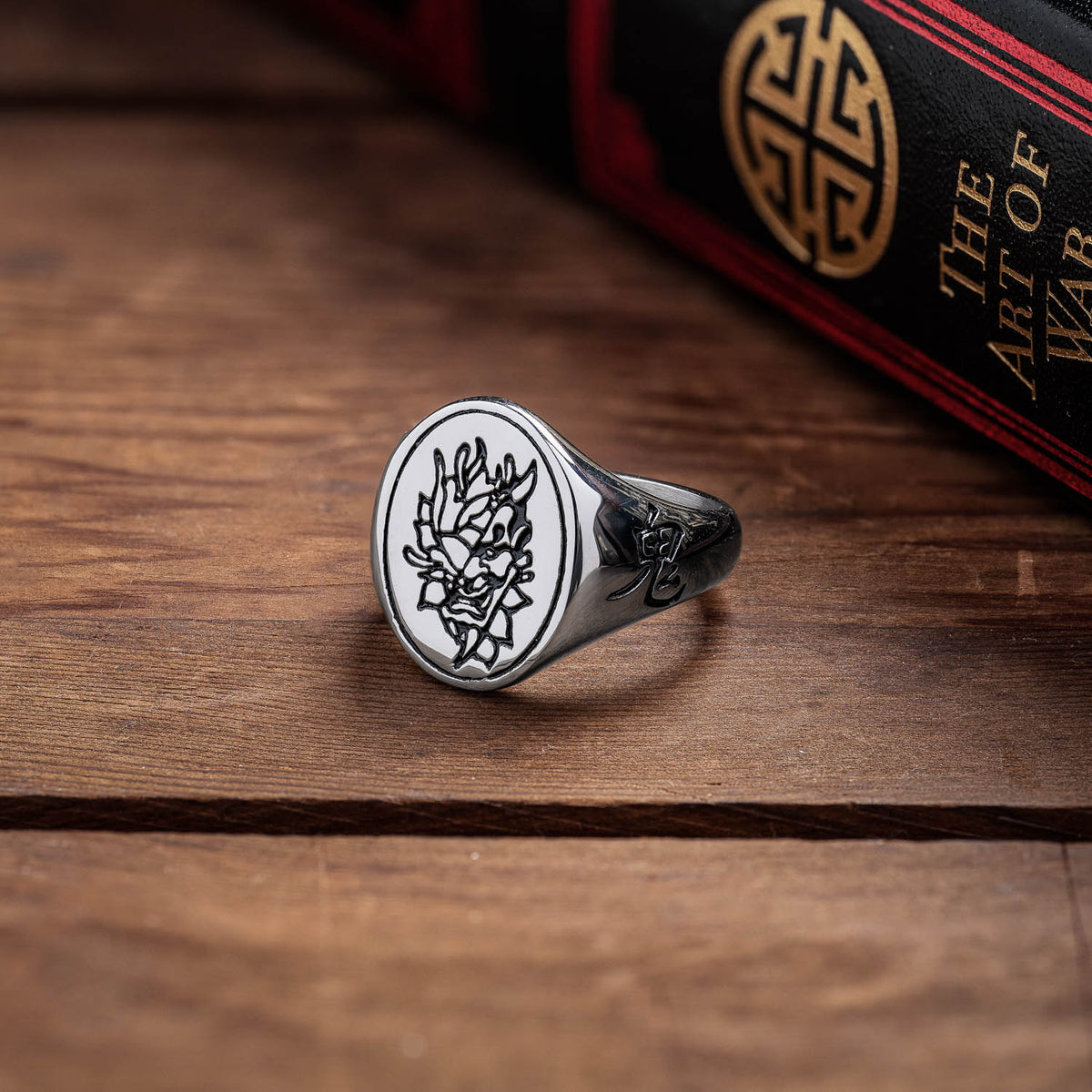 silver japanese oni mask ring for women