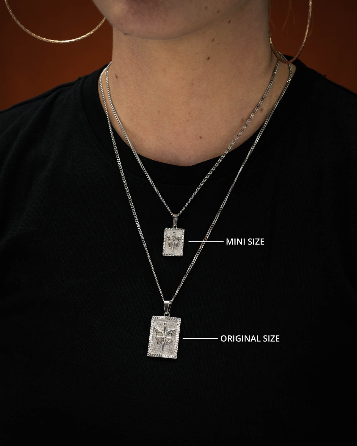 mini butterfly tag pendant comparison with original size