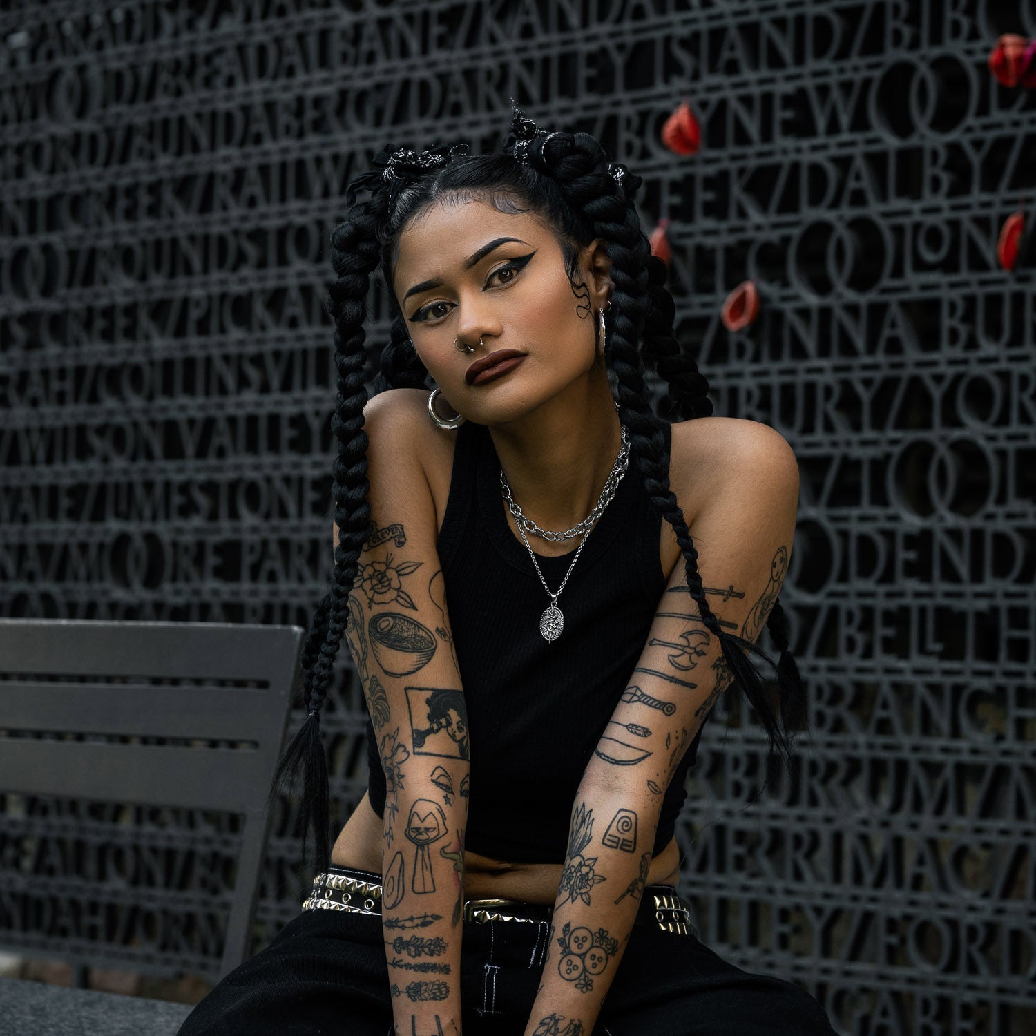 gothic model with necklace chains by statement collective