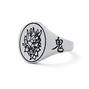 Samurai Helmet Mask Signet Ring Japanese Mythology Jewelry Men