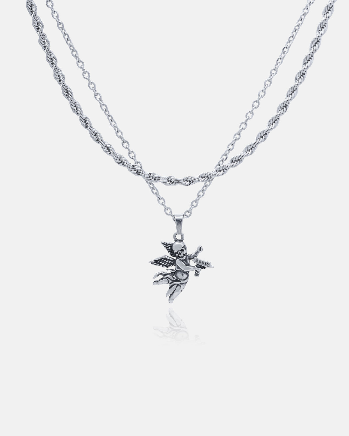 Beautiful silver rope chain necklace with stacked pendant by statement