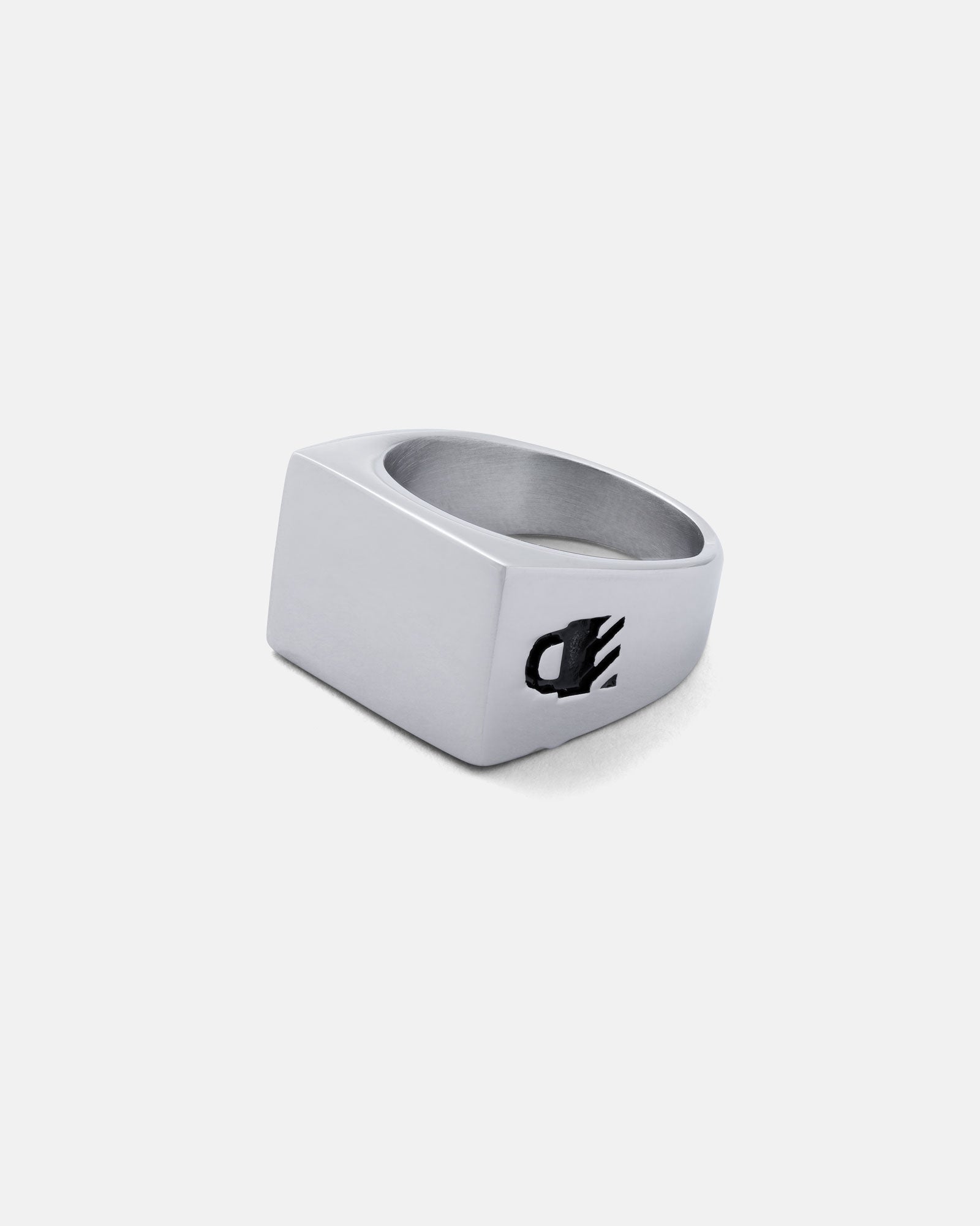 large rectangle signet ring with engraved padlock logo by statement collective