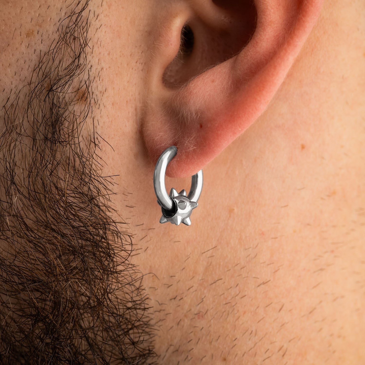 silver hoop earrings with spiked ball mens ear