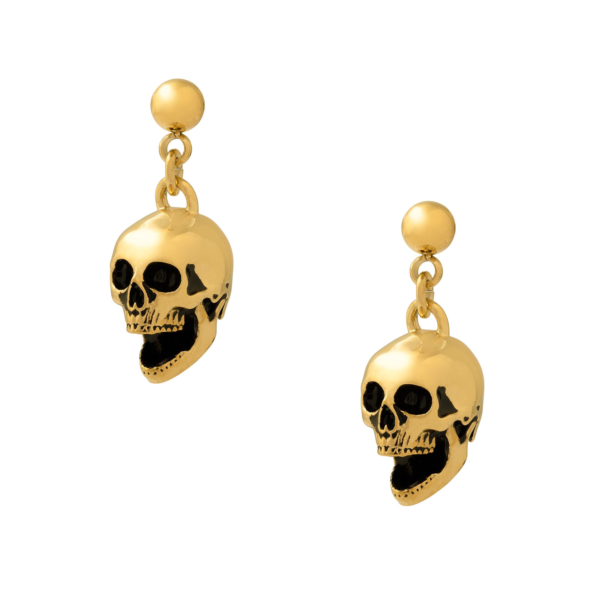 Punk jewellery human skull gold earrings