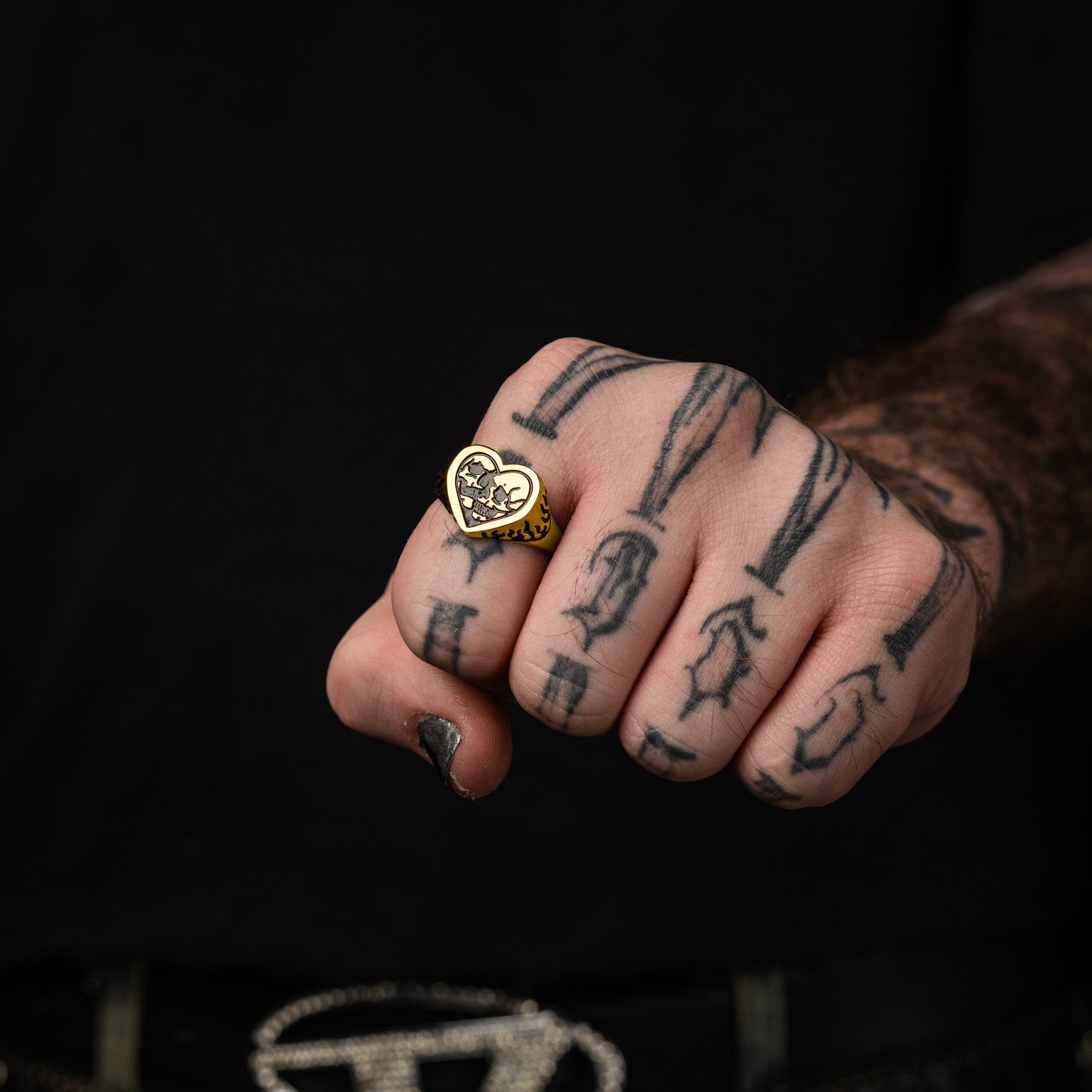 Heart shaped skull ring for men by statement collective