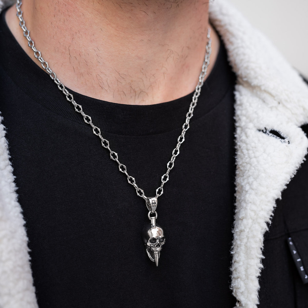 silver skull necklace pendant by statement collective