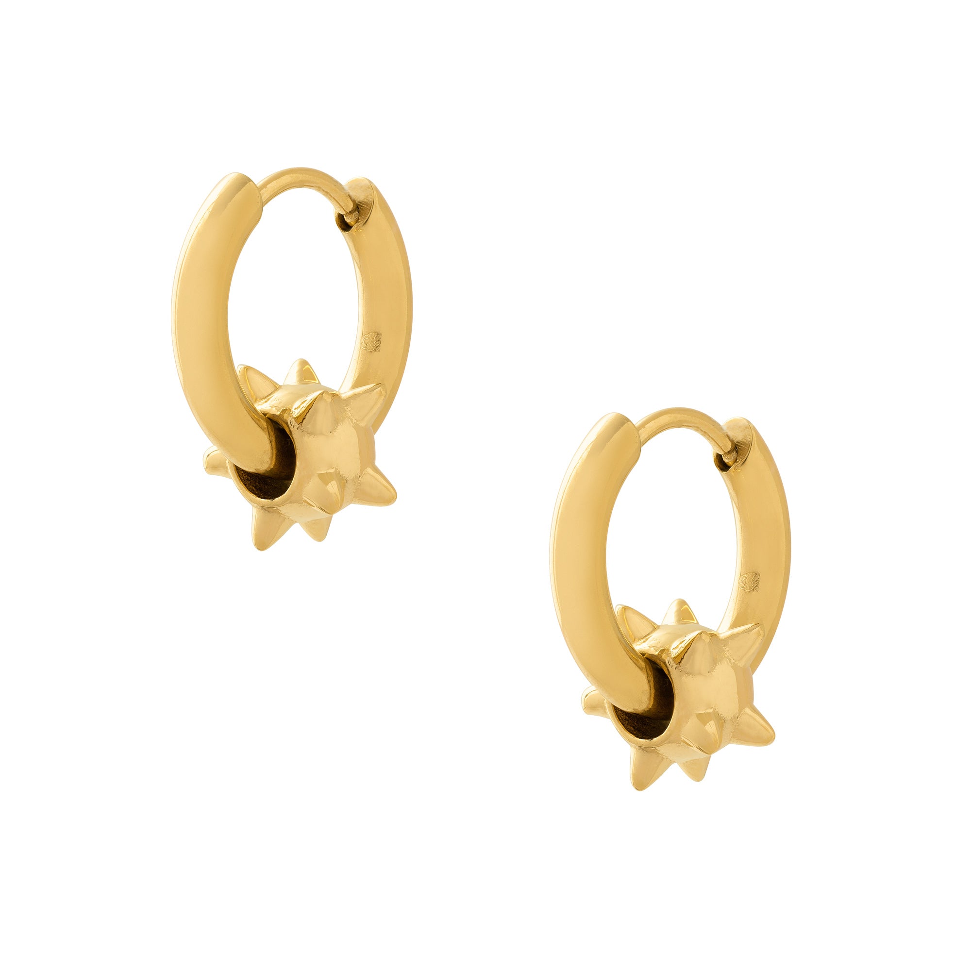Gold spiked ball hoop earrings for men