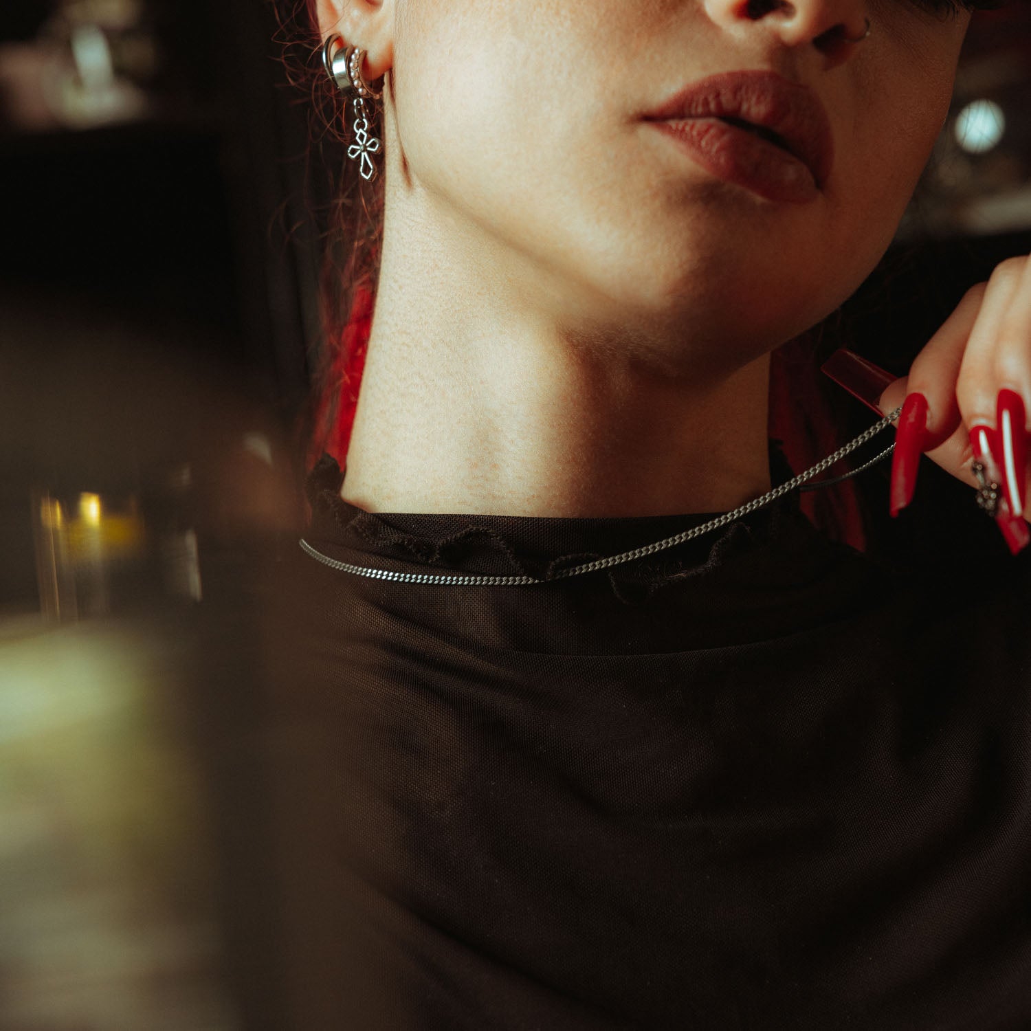 2mm cuban chain in sterling silver on female model 