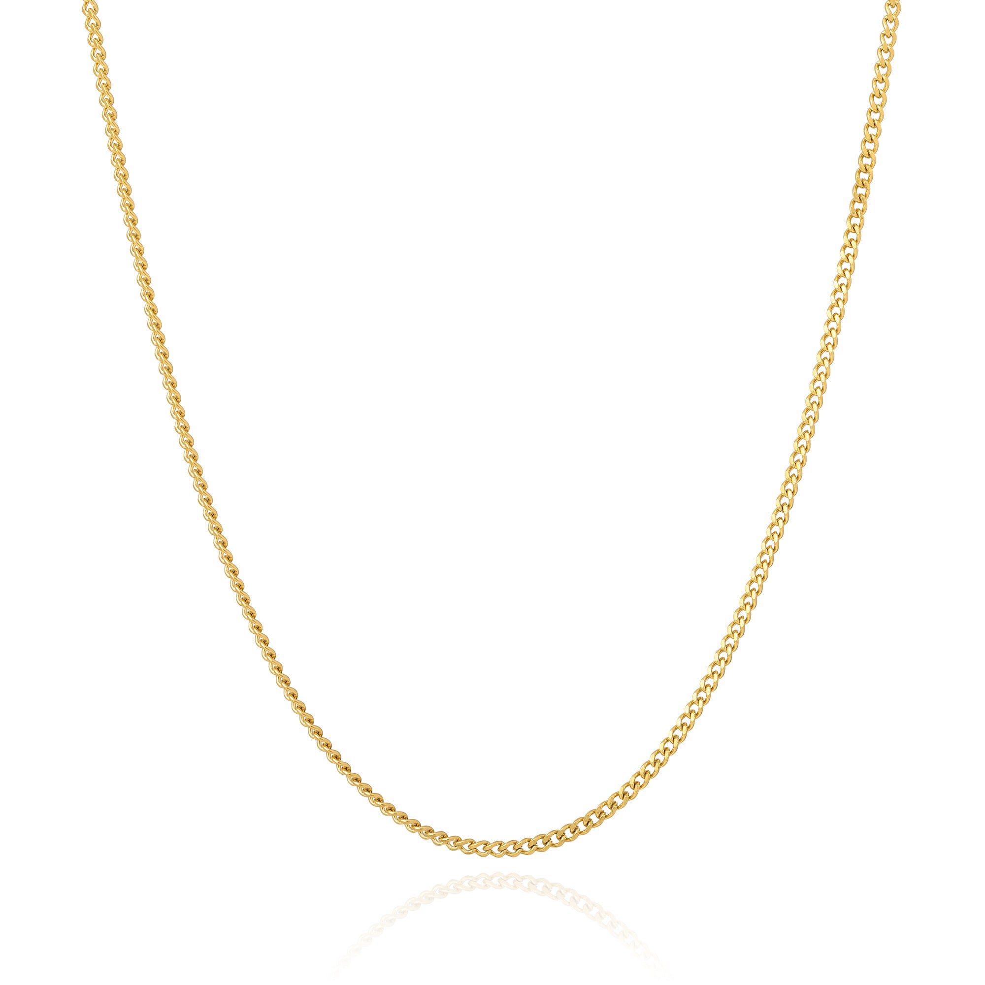Thin gold cuban necklace on white
