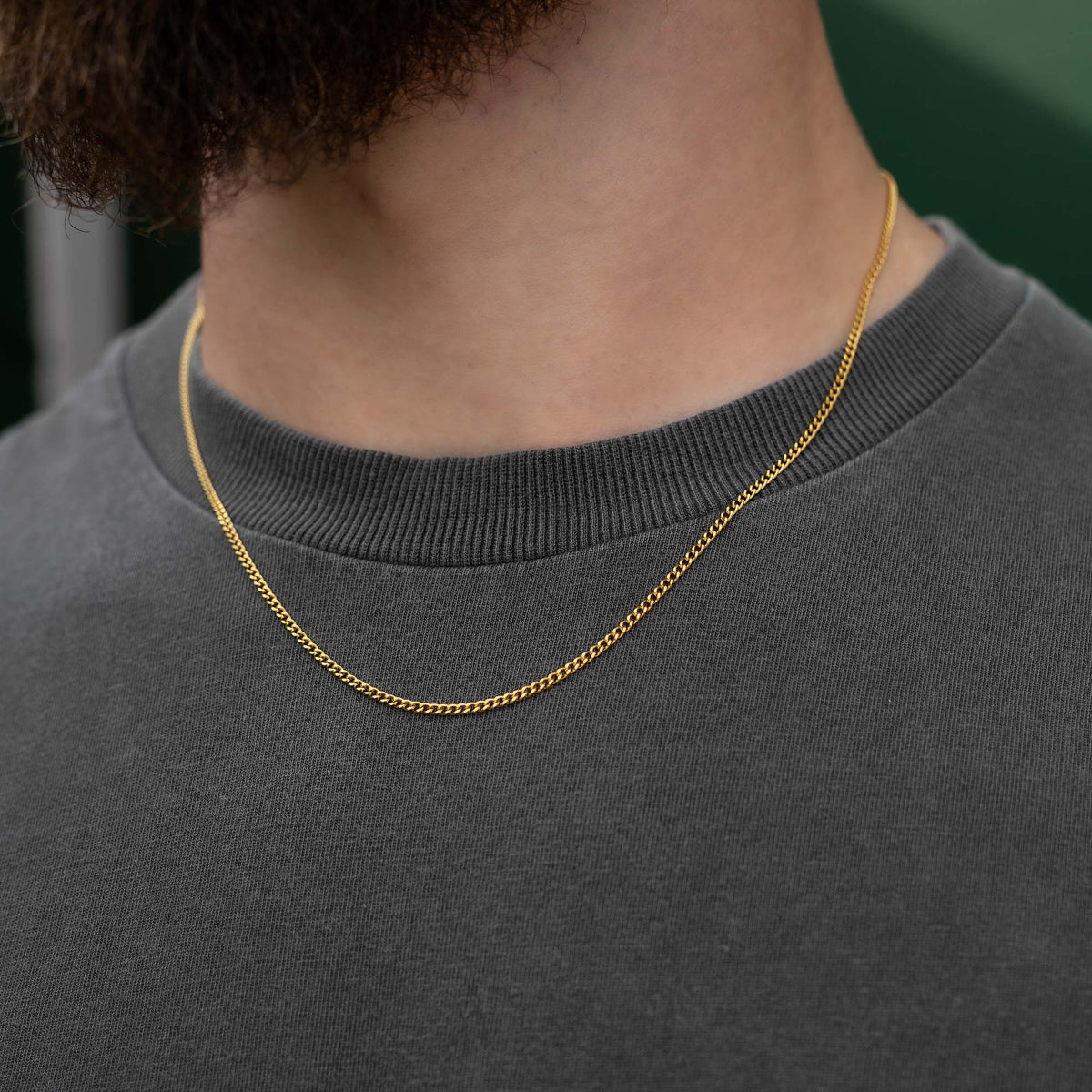 mens thin cuban link necklace in gold