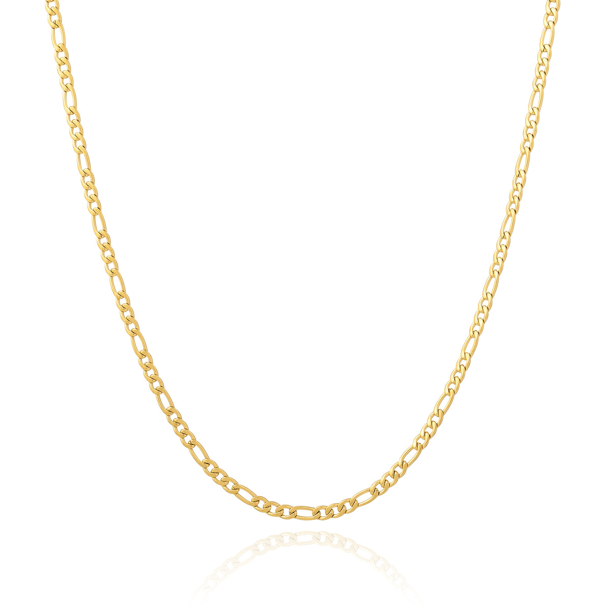 Gold figaro chain necklace on white