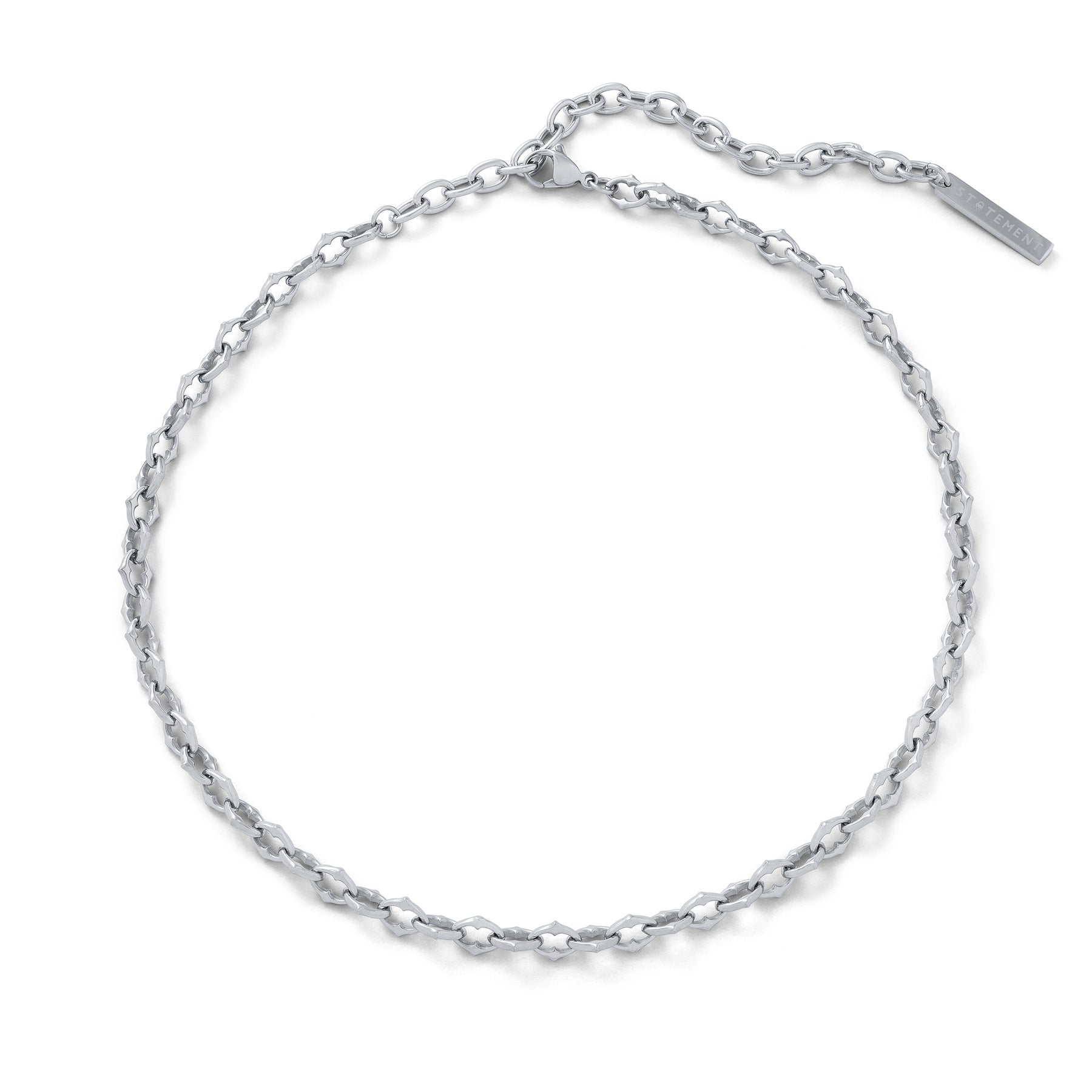 Silver Spiked Chain with extender for size variants on white