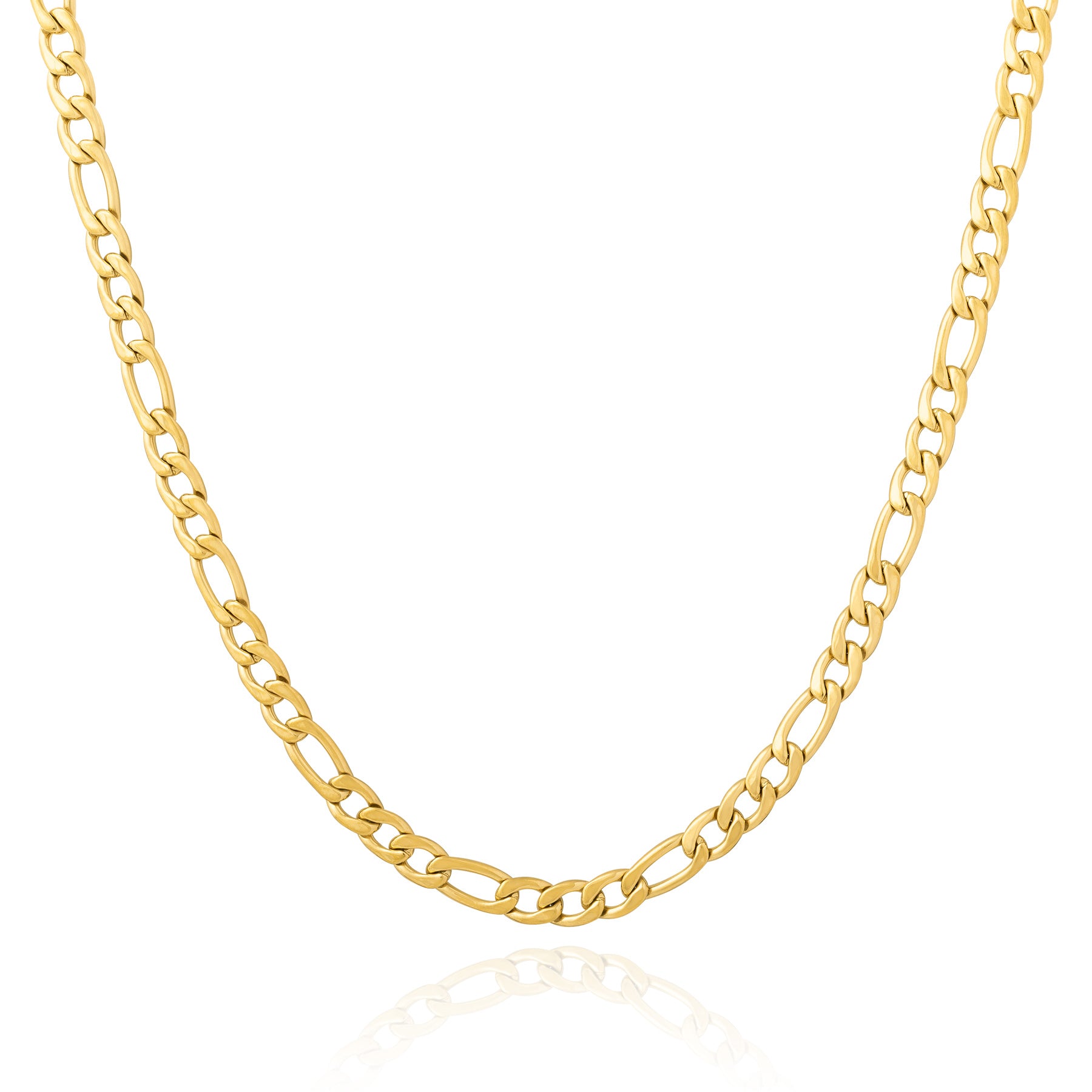 Figaro link chain necklace in gold on white background