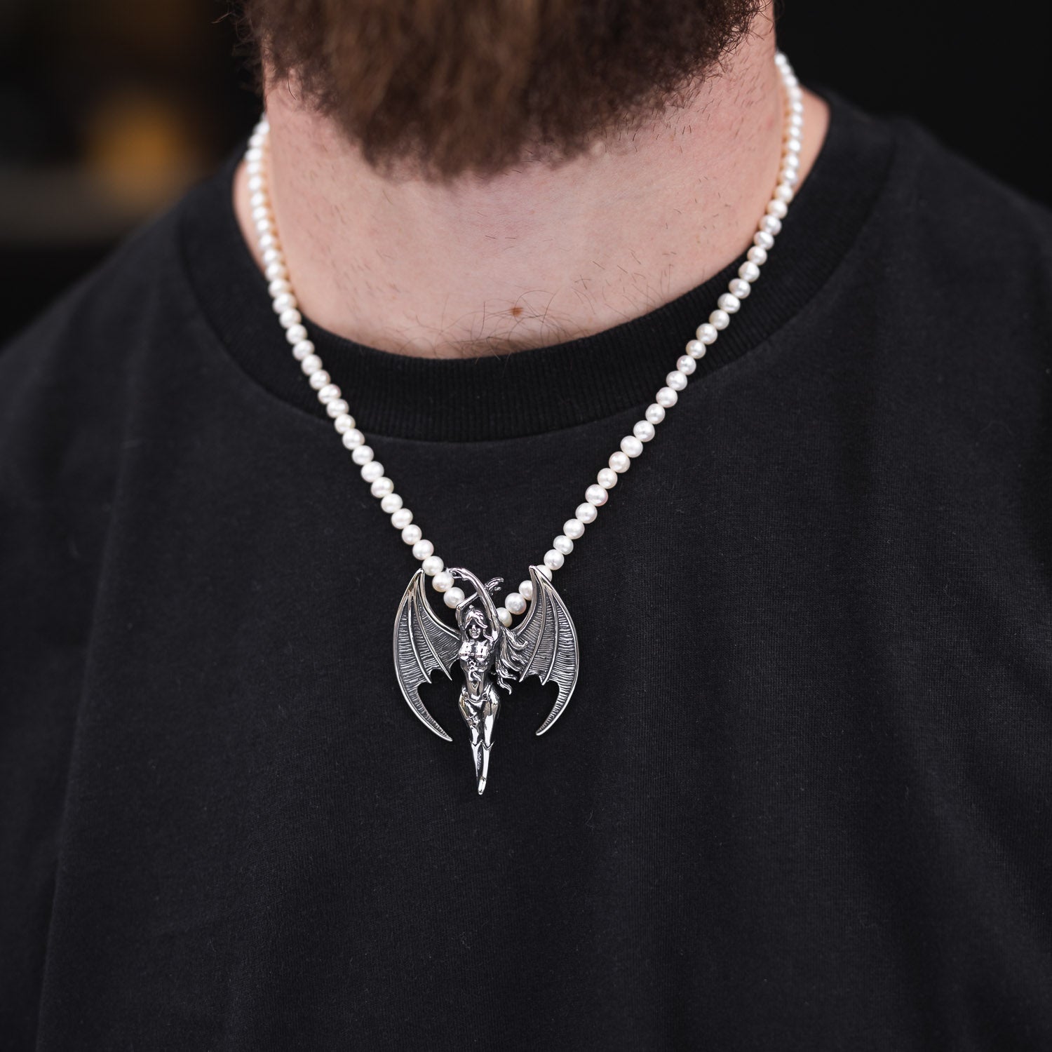 mens gothic necklace pendant pearls