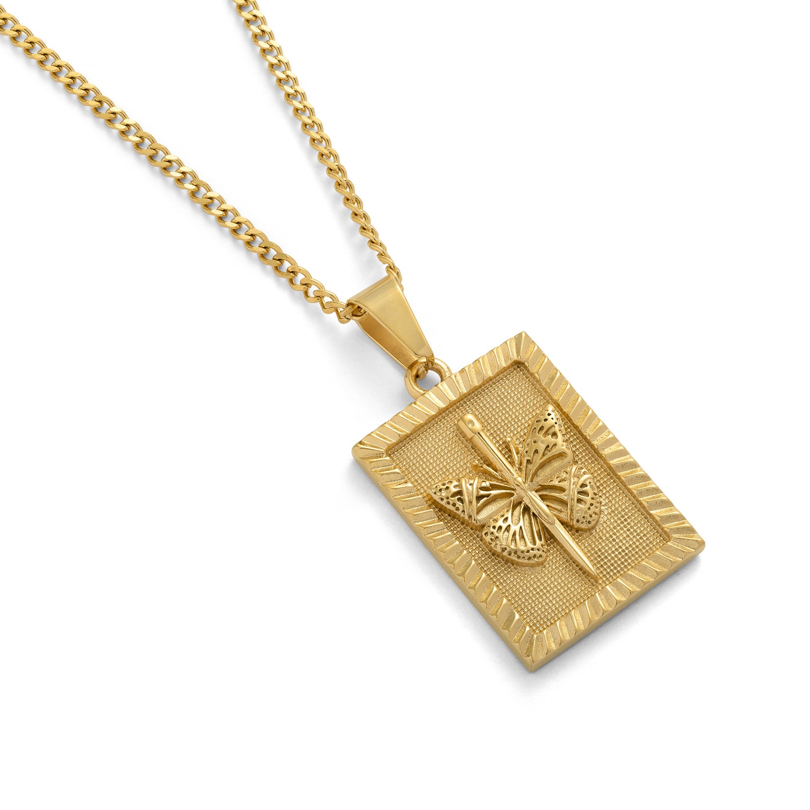 Butterfly pendant necklace in gold on white