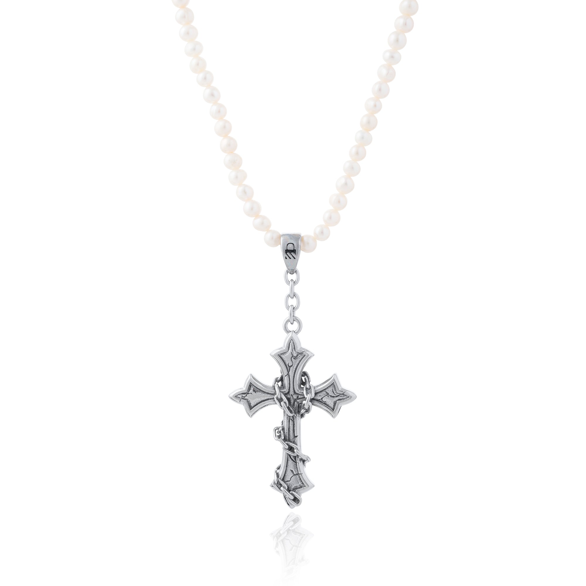 cross necklace with real pearls chain