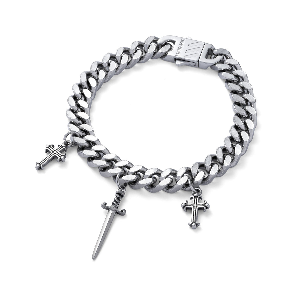 cuban bracelet with dagger and cross charms