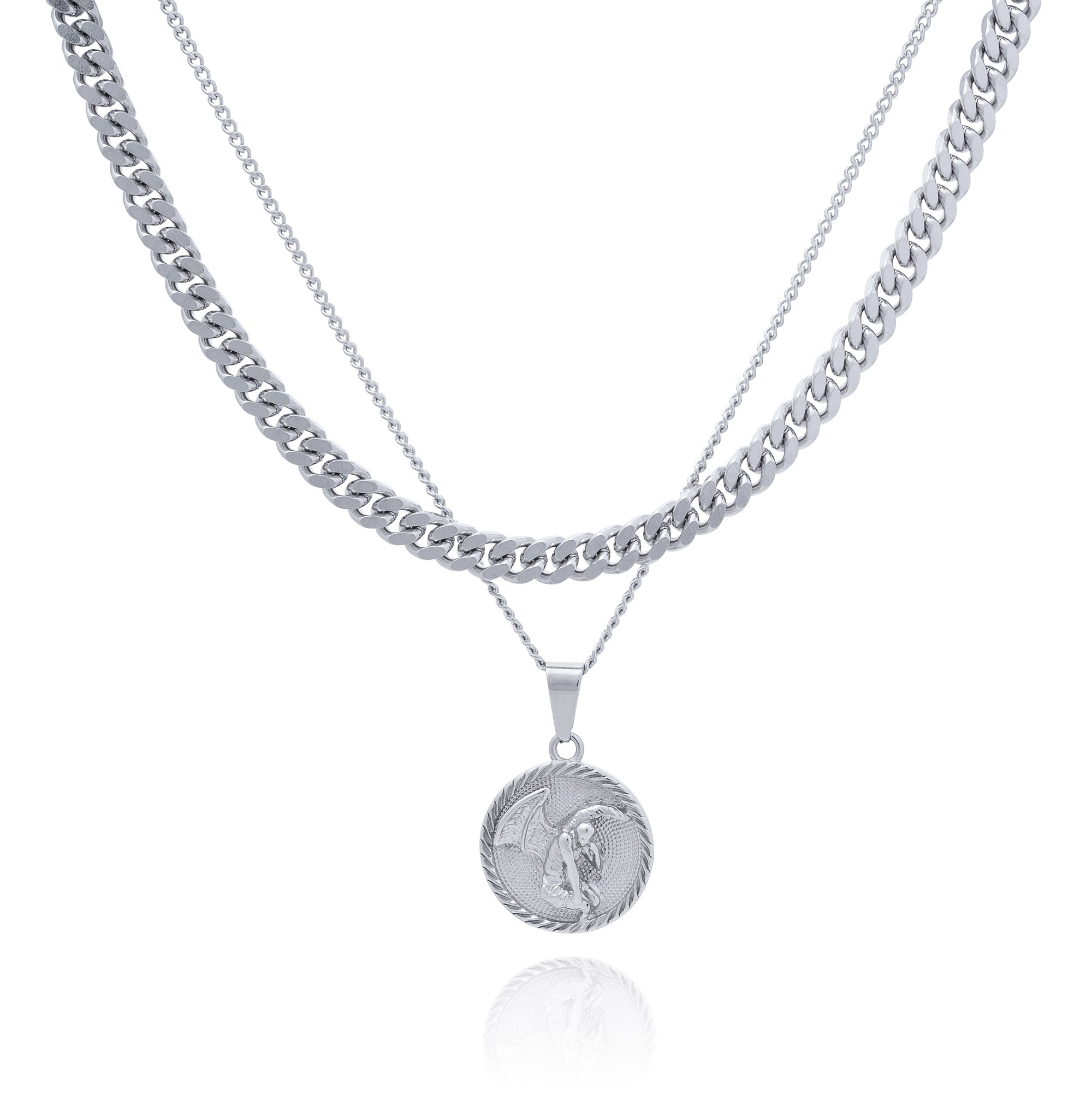Cuban Link Chain with silver medallion pendant