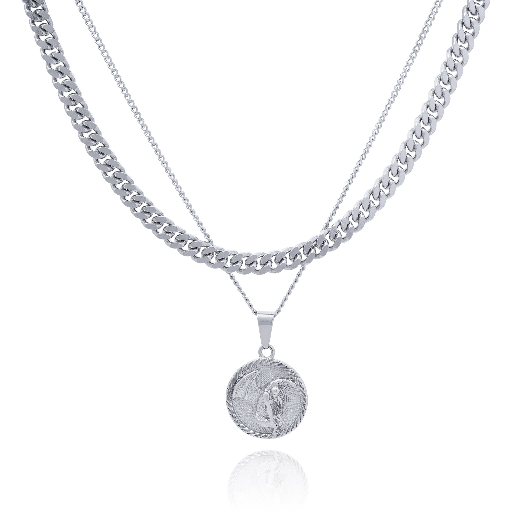Cuban Link Chain with silver medallion pendant