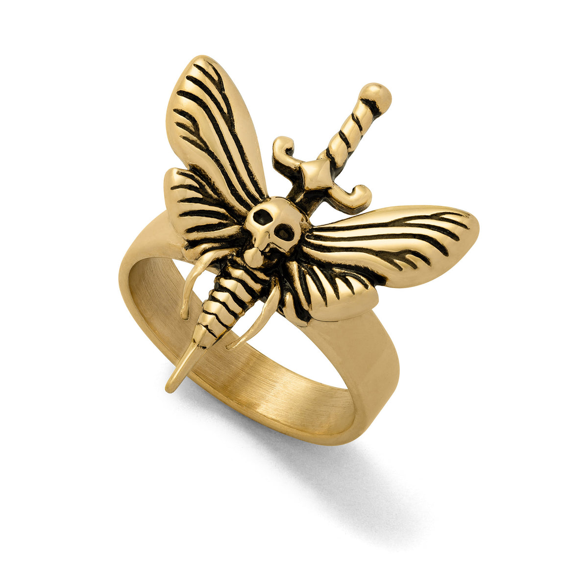 death&#39;s head moth ring in 18k gold by statement collective