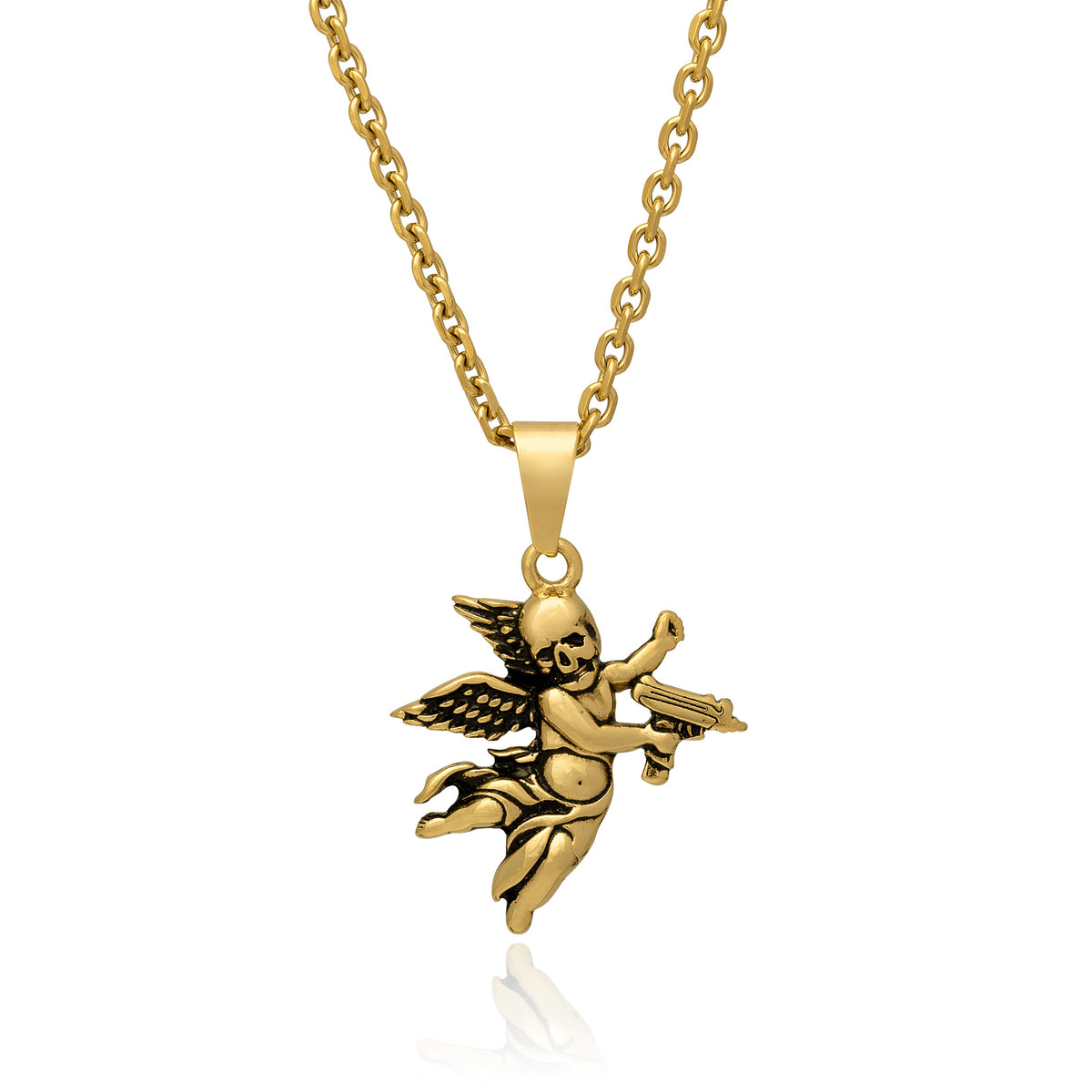 Cupid with weapon pendant necklace in gold