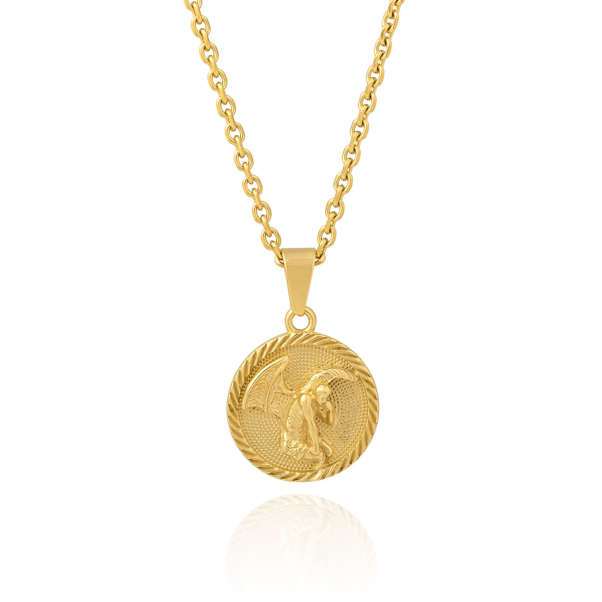 Golden Angel Medallion pendant on white