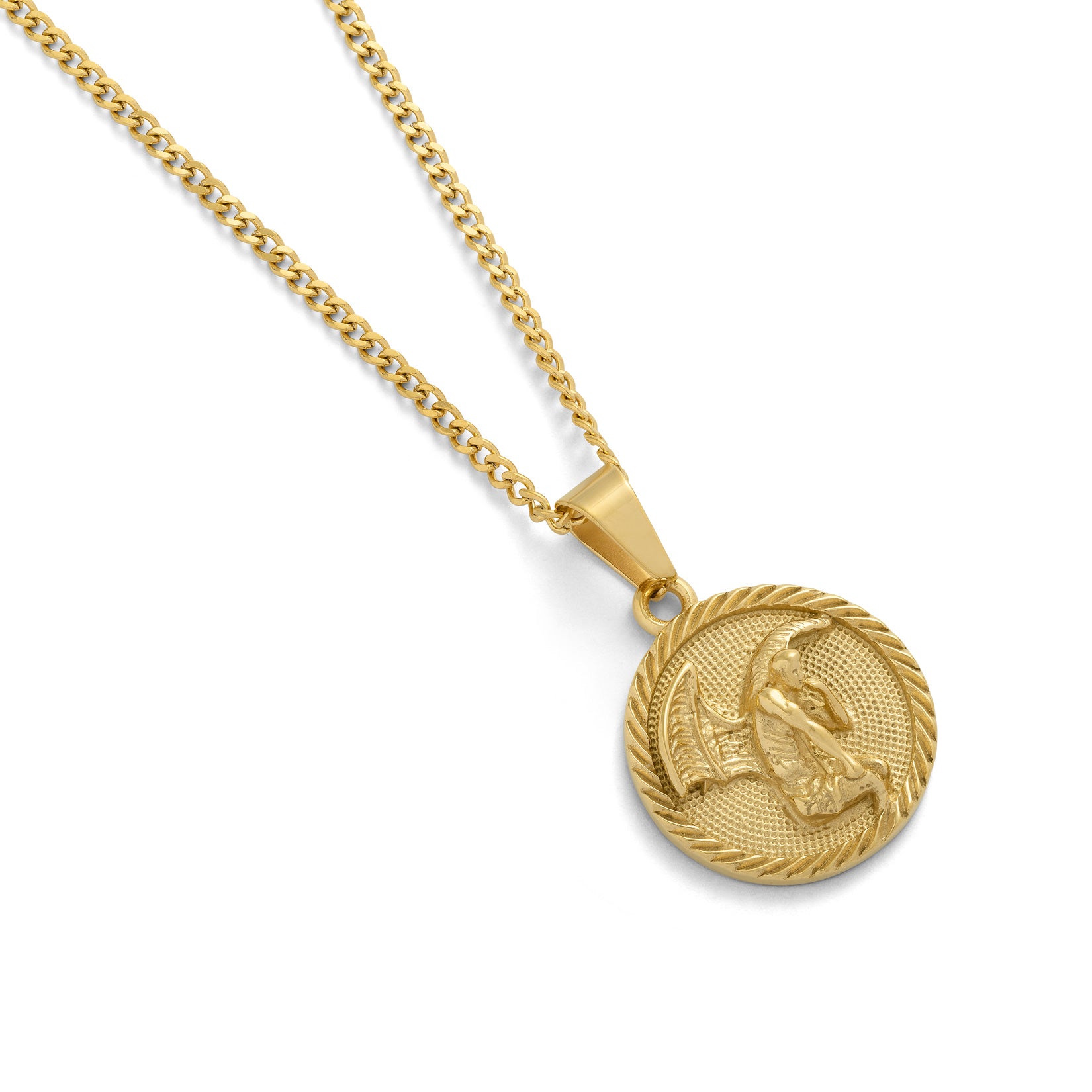 Gold Angel medallion on chain by statement