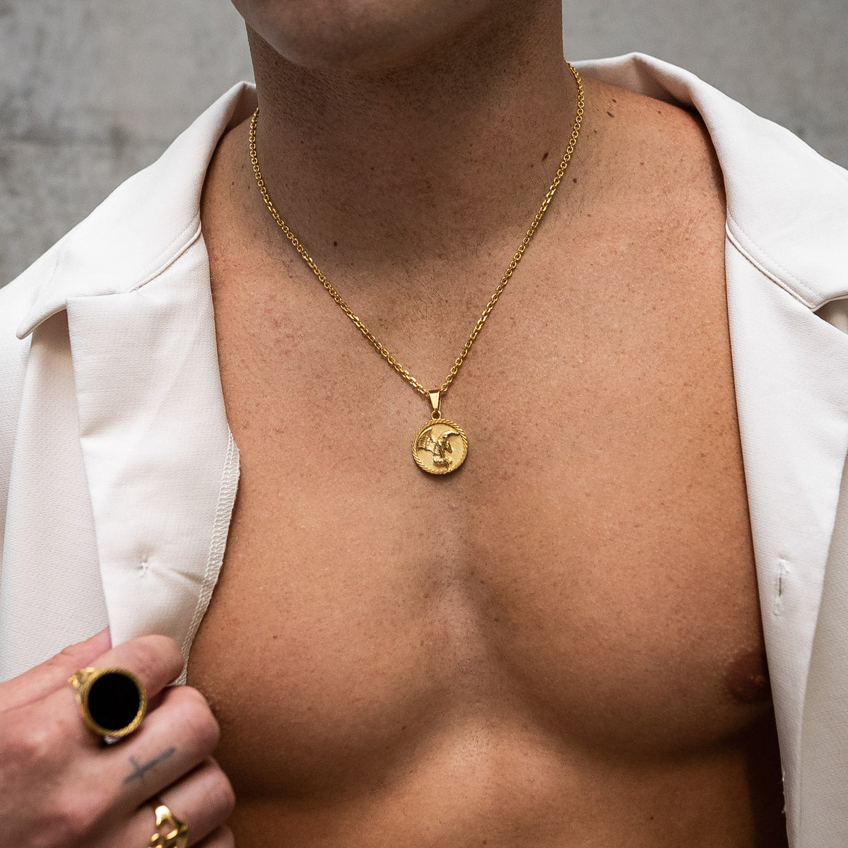 Angel medallion pendant necklace in gold for men