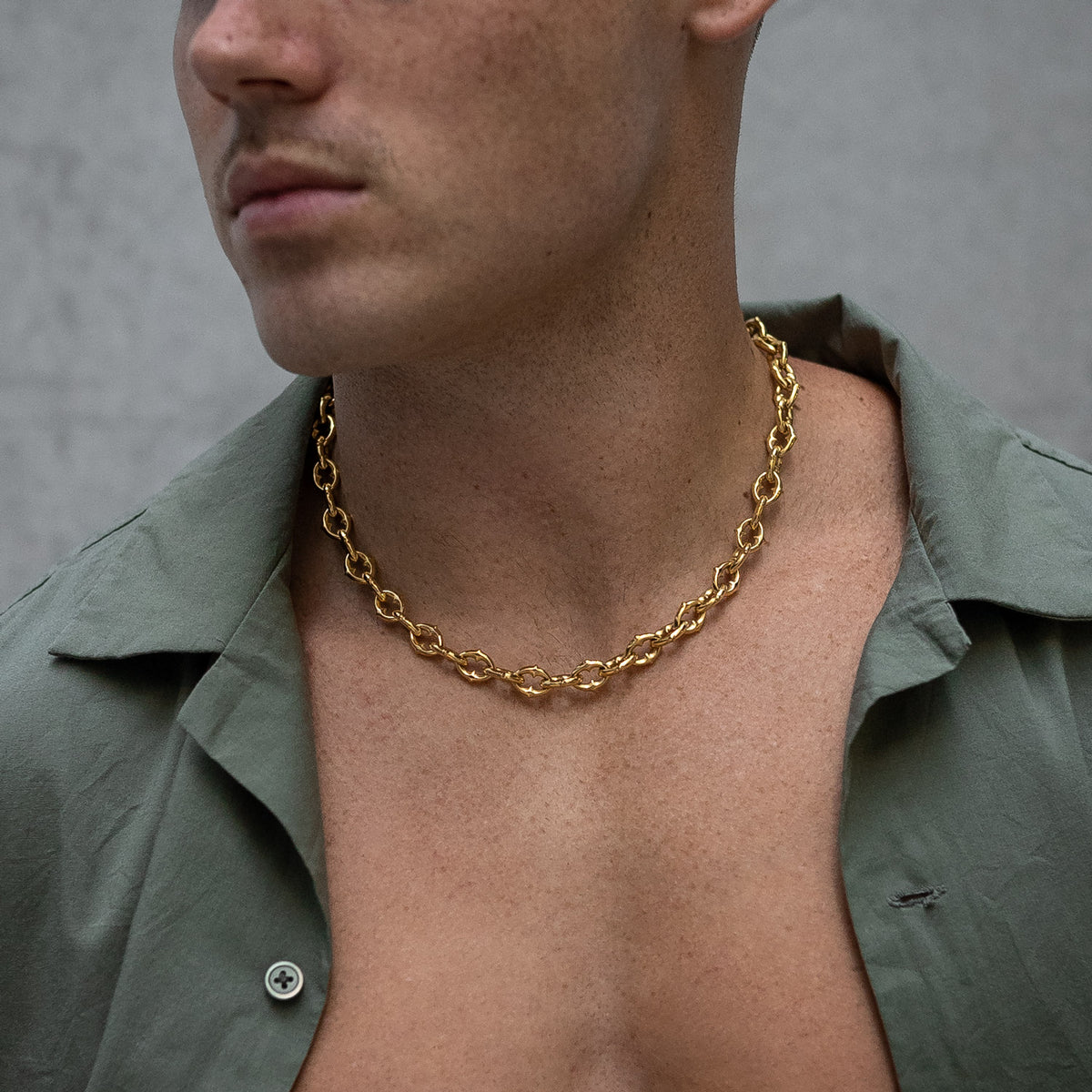 Mens gold spiked necklace chain 