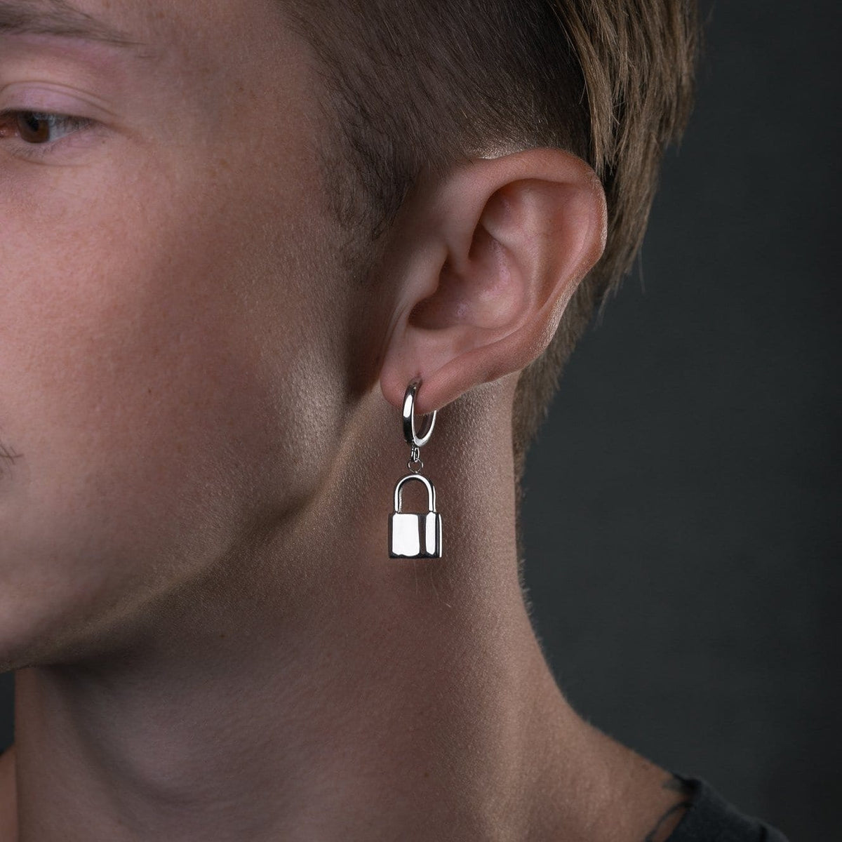 Mini Silver Padlock Mens Earring By Statement_02