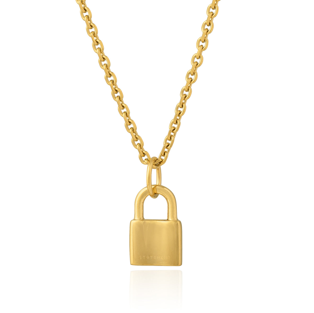 Gold padlock charm pendant on chain by statement