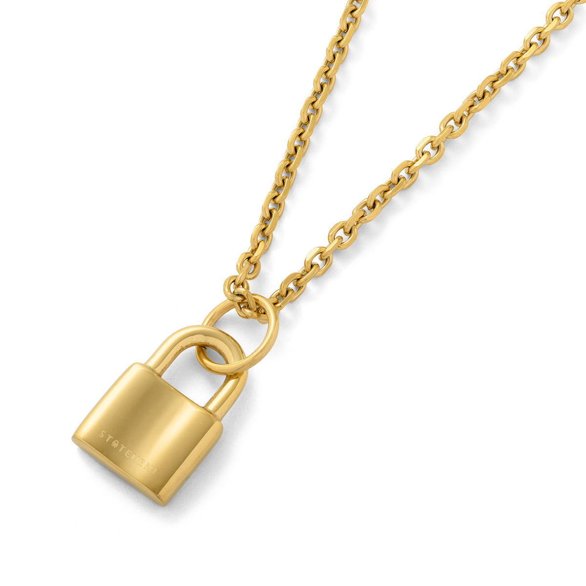 Gold mini padlock pendant by STATEMENT