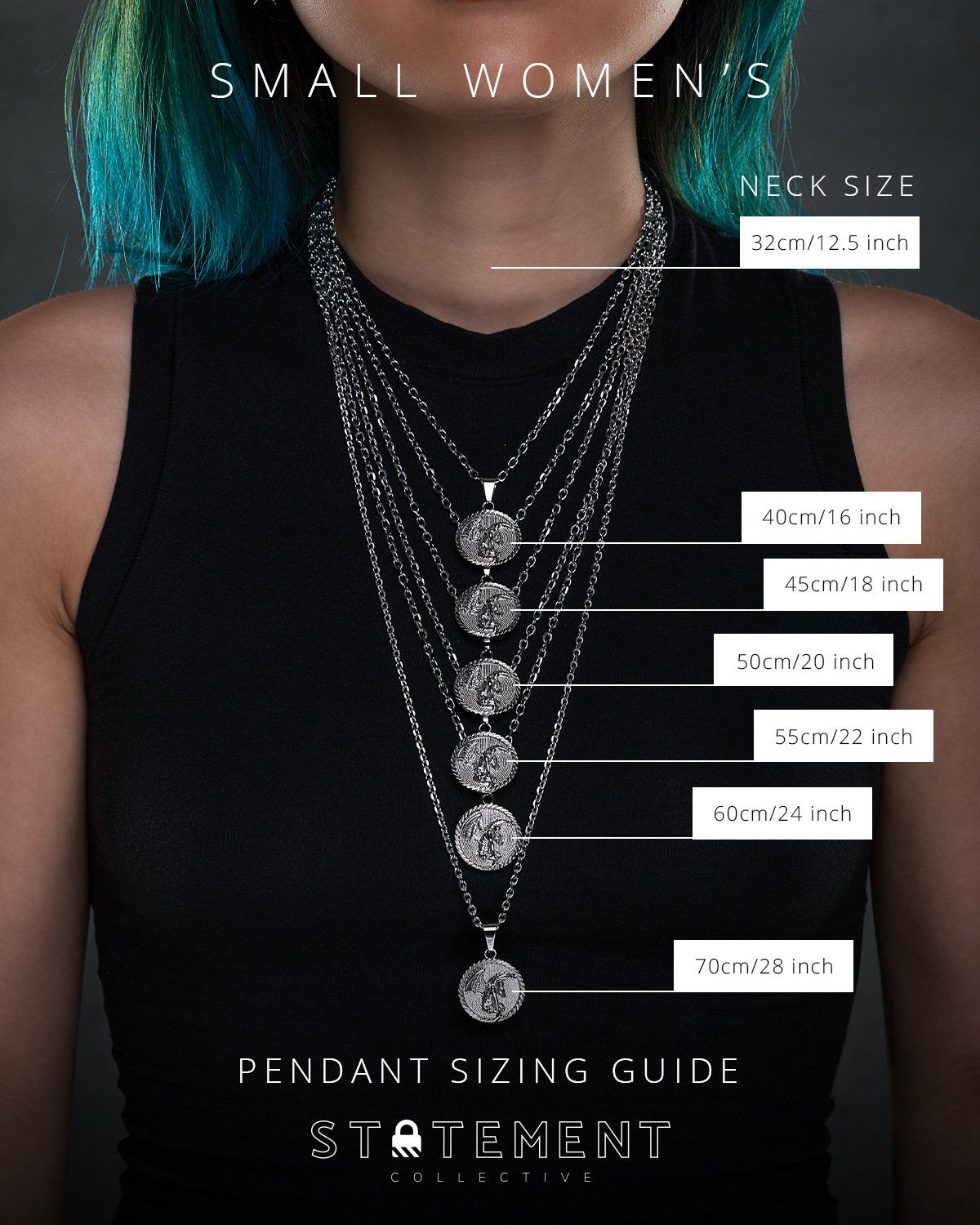 Pendant necklace sizing guide for small neck women 