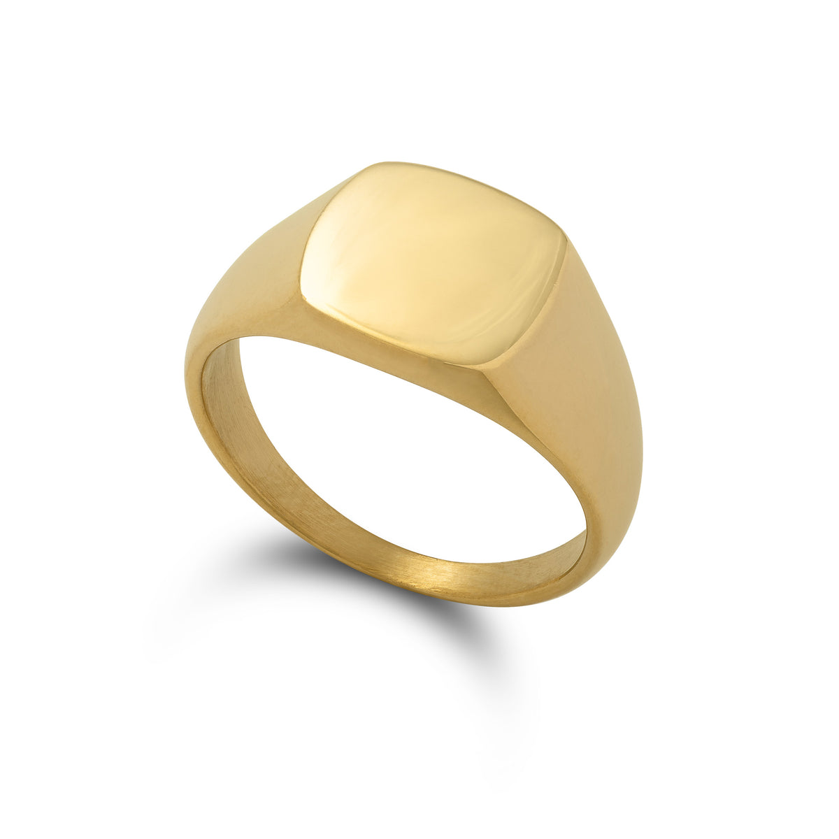 Minimal Signet Ring in gold on white background