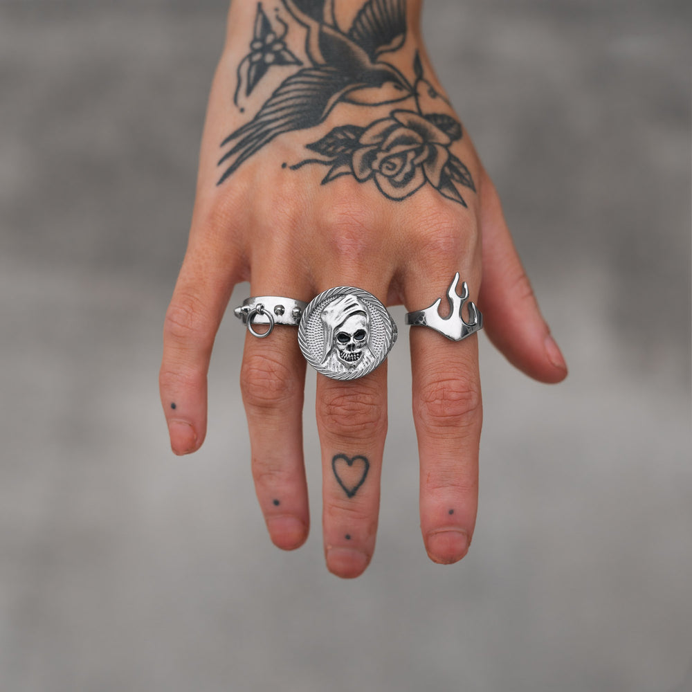 Classic Handmade Grim Reaper Ring In Stainless Steel By Statement