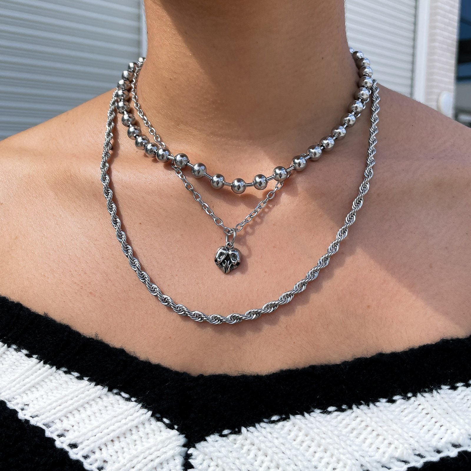 Skull Heart Pendant Necklace Accessories STATEMENT 