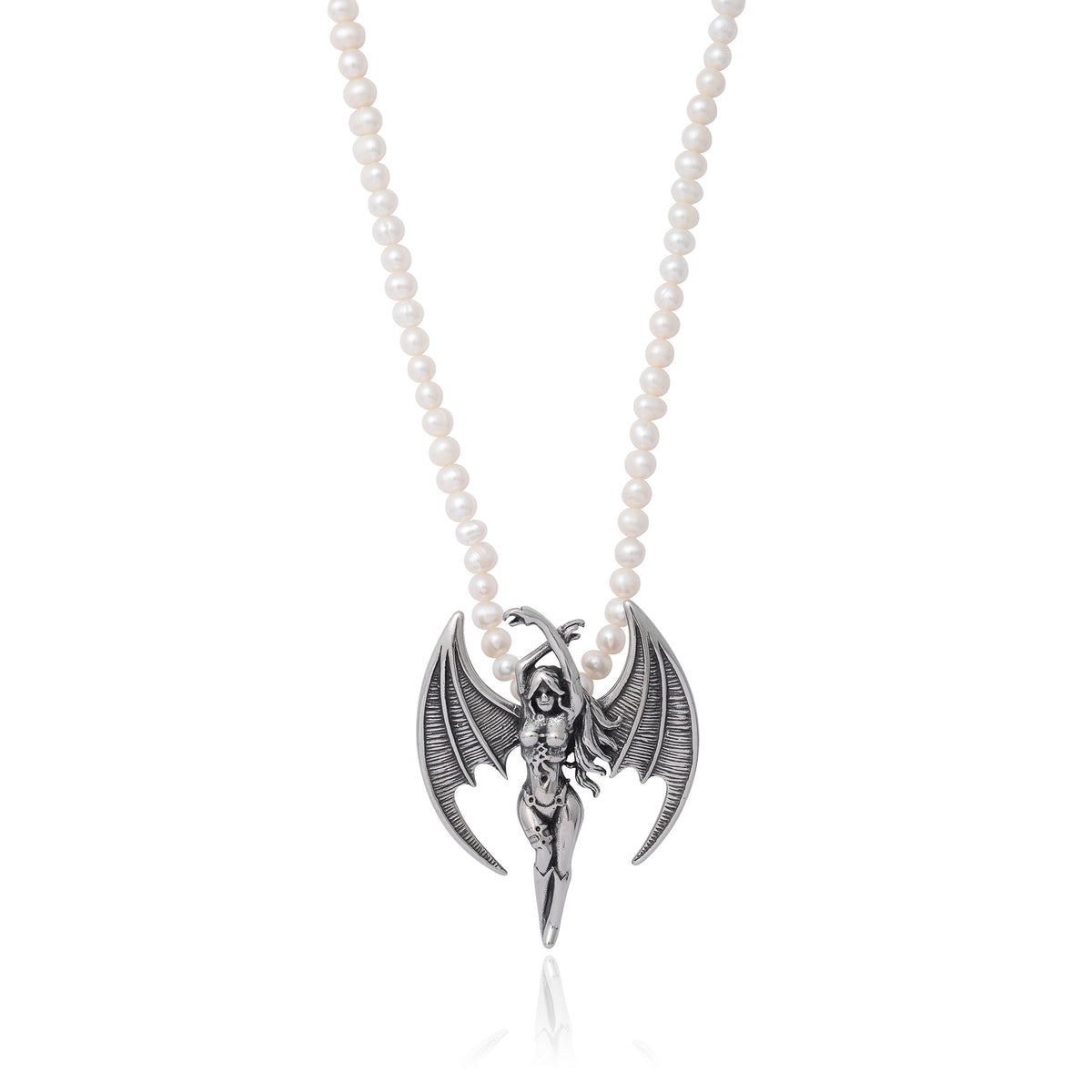 real pearl necklace with winged pendant
