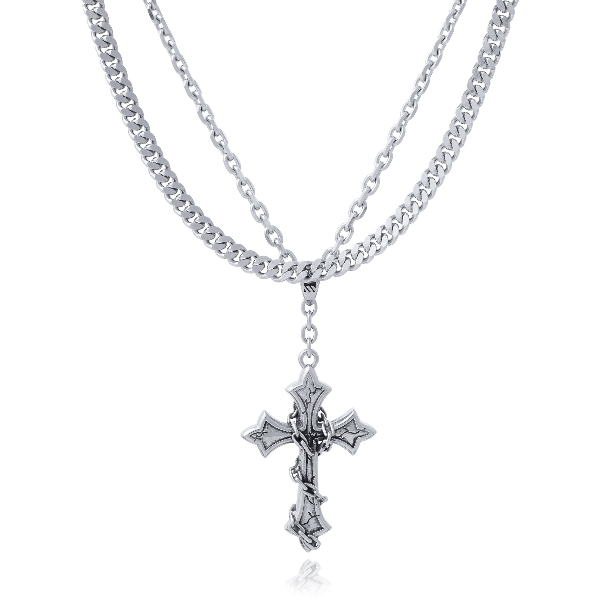 Gothic Cross Pendant With Silver Cuban Chain